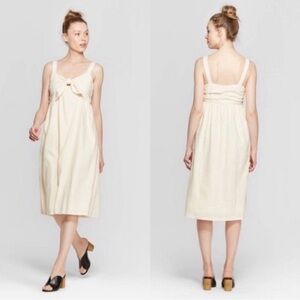 WHO WHAT WEAR Women’s Tie-Front Linen Blend Midi Dress